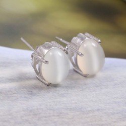 Redgem Silver Stud Earrings Precious Gem Natural Moonstone White