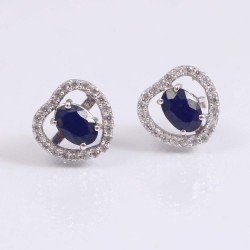Redgem 925 Silver Stud Earrings Natural Blue Sapphire