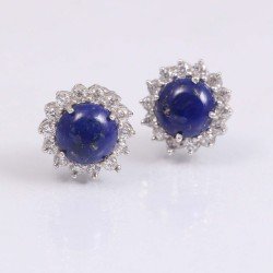 Redgem 925 Silver Stud Earrings Natural Lapis Lazuli Blue