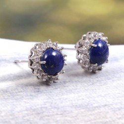 Redgem 925 Silver Stud Earrings Natural Lapis Lazuli Blue