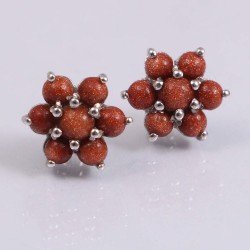 Redgem 925 Silver Stud Earrings Natural Sunstone Orange