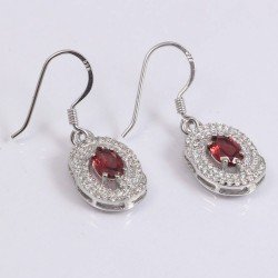 Redgem 925 Silver Dangle Earrings – Natural Garnet Red 5x7 MM Oval Cut for Women and Girls