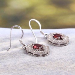 Redgem 925 Silver Dangle Earrings – Natural Garnet Red 5x7 MM Oval Cut for Women and Girls