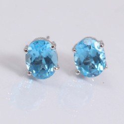 Redgem 925 Silver Stud Earrings Natural Sky Blue Topaz Sky Blue