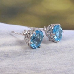 Redgem 925 Silver Stud Earrings Natural Sky Blue Topaz Sky Blue