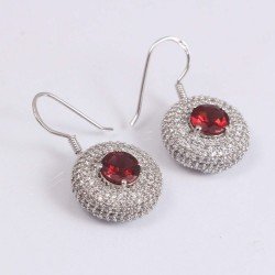 Redgem 925 Silver Dangle Earrings Natural Garnet Red