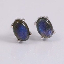 Redgem 925 Silver Stud jewelery earrings Natural Labradorite Grey