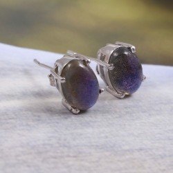 Redgem 925 Silver Stud jewelery earrings Natural Labradorite Grey