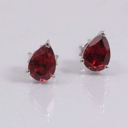 Redgem Silver 925 Stud Earrings Natural Garnet Red