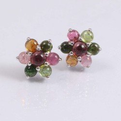 Redgem 925 Silver Stud Earrings Natural Tourmaline Multi