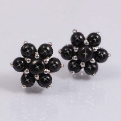 Redgem 925 Silver Stud Earrings Natural Blackstar Black