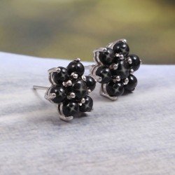 Redgem 925 Silver Stud Earrings Natural Blackstar Black