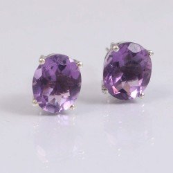 Redgem 925 Silver Natural Amethyst Purple Stud Earrings