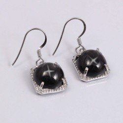 Redgem 925 Silver Dangle Earrings Natural Blackstar Black