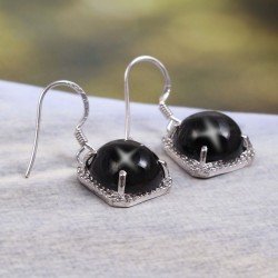 Redgem 925 Silver Dangle Earrings Natural Blackstar Black