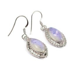 Redgem Silver 925 Dangle Earrings Natural Rainbow Moonstone White