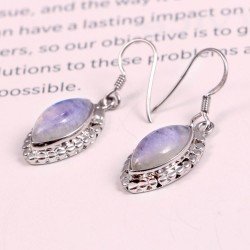 Redgem Silver 925 Dangle Earrings Natural Rainbow Moonstone White