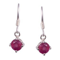 Redgem 925 Silver Dangle Earrings Natural Ruby Pink