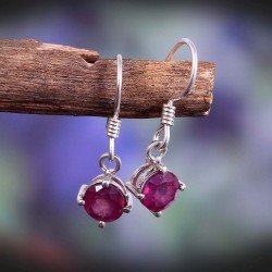 Redgem 925 Silver Dangle Earrings Natural Ruby Pink