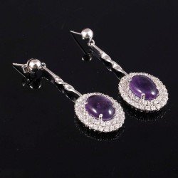 Redgem 925 Silver Natural Amethyst Purple Dangle Earrings