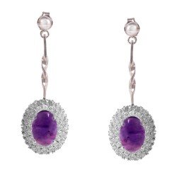 Redgem 925 Silver Natural Amethyst Purple Dangle Earrings