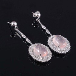 Redgem 925 Silver Dangle Earrings Natural Rose Quartz Pink