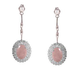 Redgem 925 Silver Dangle Earrings Natural Rose Quartz Pink