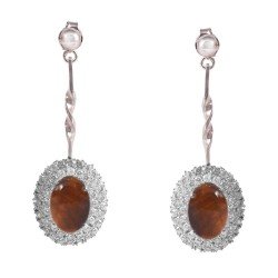 Silver Dangle Earrings Natural Tiger Eye