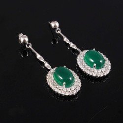 Redgem 925 Silver Dangle Earrings Natural Onyx Green