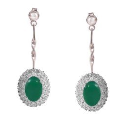 Redgem 925 Silver Dangle Earrings Natural Onyx Green