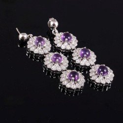 Redgem 925 Silver Dangle Earrings Precious Gem Natural Amethyst