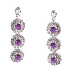 Redgem 925 Silver Dangle Earrings Precious Gem Natural Amethyst