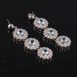 Redgem 925 Silver Dangle Earrings Natural Sky Blue Topaz Sky Blue