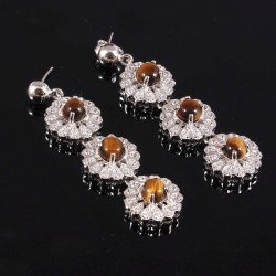 Redgem 925 Silver Dangle Earrings Natural Tiger Eye