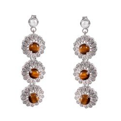 Redgem 925 Silver Dangle Earrings Natural Tiger Eye
