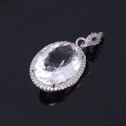 Silver 925 Pendants Natural Rock Crystal Colorless