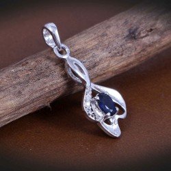 Silver Pendants Natural Blue Sapphire Blue