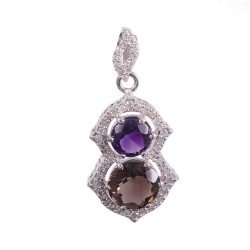 Redgem Silver 925 Pendants Natural Amethyst and Smoky Quartz Purple/Brown