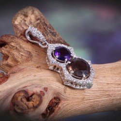 Redgem Silver 925 Pendants Natural Amethyst and Smoky Quartz Purple/Brown