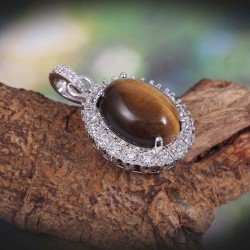 Redgem Silver 925 Pendants Natural Tiger Eye Tiger Colour