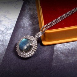Redgem Silver 925 Pendants Natural Labradorite Grey
