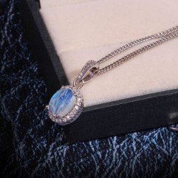 Silver 925 Pendants Natural Rainbow Moonstone White