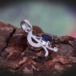 Silver 925 Pendants Natural Blue Sapphire Blue