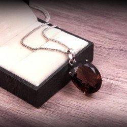 Redgem Silver 925 Pendants Natural Smoky Quartz Brown