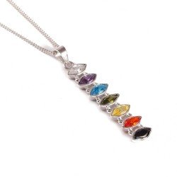 Redgem Silver 925 Pendants Zircon Multi Stone Chakra Pendant Multi