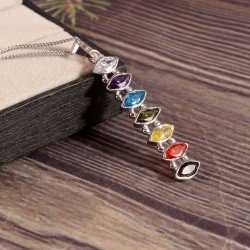 Redgem Silver 925 Pendants Zircon Multi Stone Chakra Pendant Multi