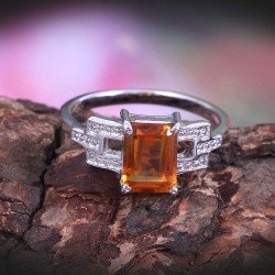 Redgem 925 Silver Ring for Women Natural Citrine Yellow 6X8 MM Rectangle Redgem 925 Silver Ring for Women Natural Citrine Yellow 6X8 MM Rectangle