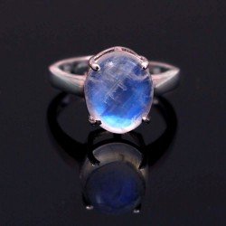 Redgem 925 Silver Ring for Women and Girls Natural Rainbow Moonstone White 10X12 MM Oval