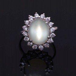 Redgem 925 Silver Ring for Women and Girls Natural Moonstone White 10X12 MM Oval