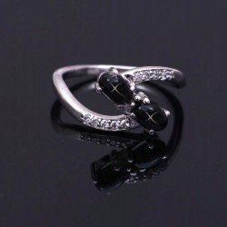 Redgem 925 Silver Ring for Women and Girls Natural Blackstar Black 4X6 MM Oval
